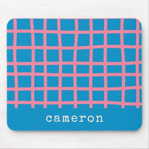 Bright Blue Pink Abstract Grid Lines Personalized  Mouse Pad