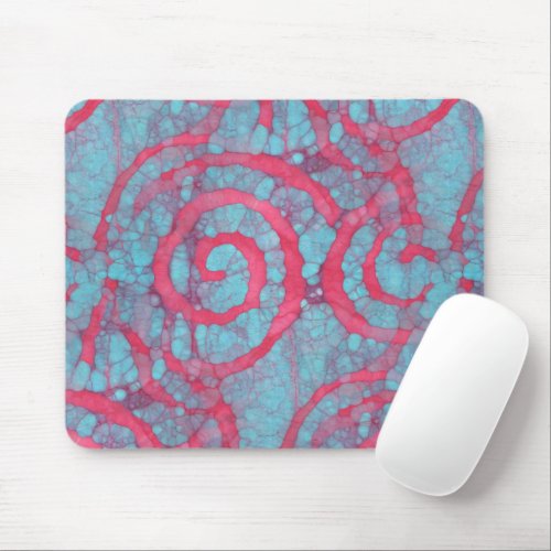 Bright Blue Pink Funky Batik Spirals Art Pattern Mouse Pad