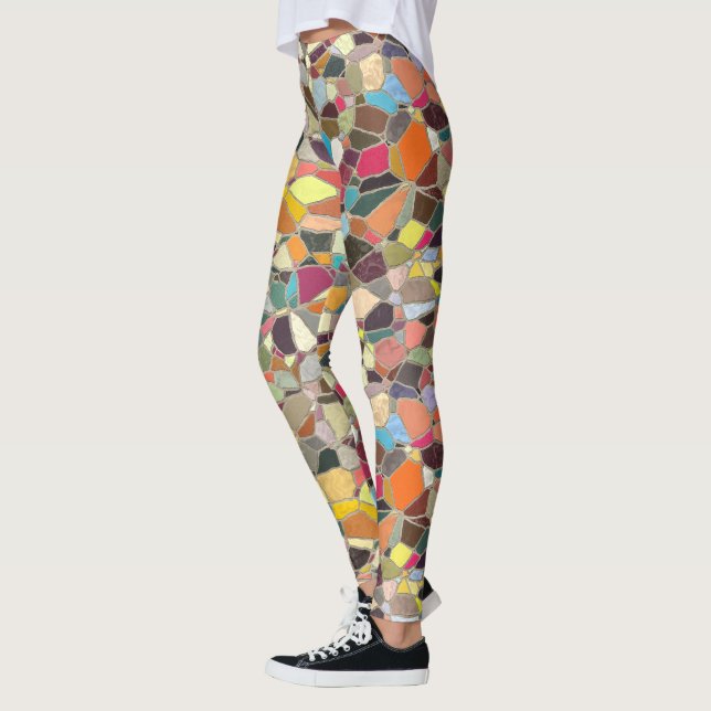 Bright Blue Pink Yellow Orange Purple Mosaic Leggings (Left)