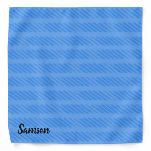 Bright Blue Plaid Lines Custom Name Dog Bandana