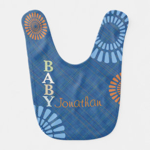 Bright Blue Plaid Monogram Baby Bib