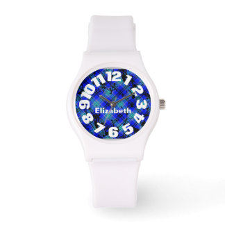 Bright Blue Plaid Splatter Watch
