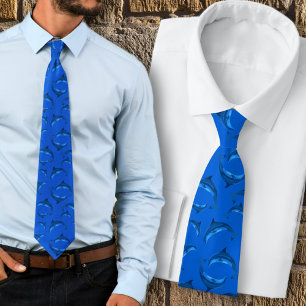 Bright Blue Playful Dolphins Pattern Tie