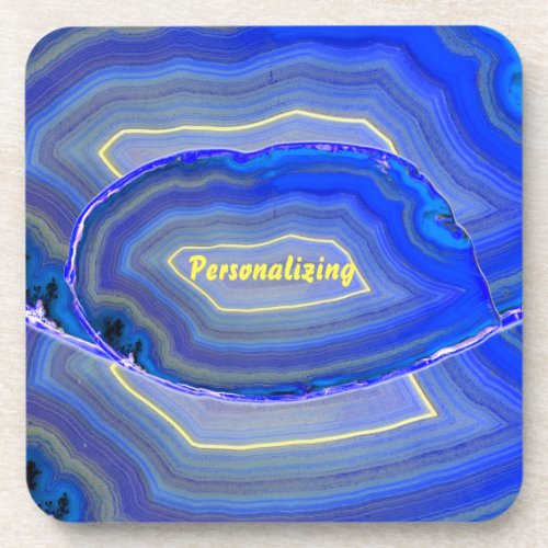 Bright Blue Polished Agate Slice 2 Beverage Coaster