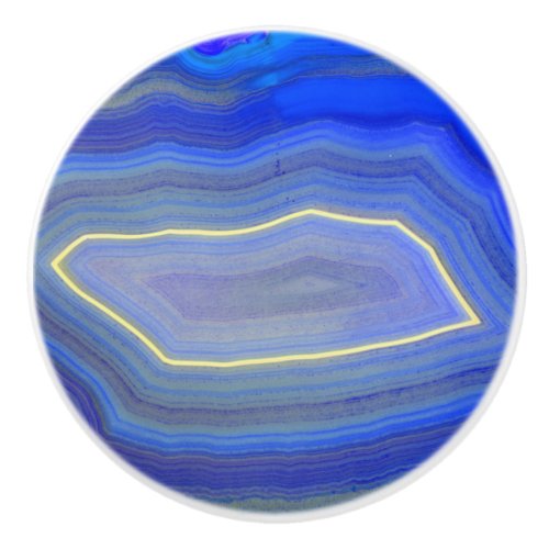 Bright Blue Polished Agate Slice Ceramic Knob