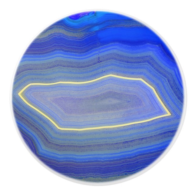 Bright Blue Polished Agate Slice Ceramic Knob (Front)