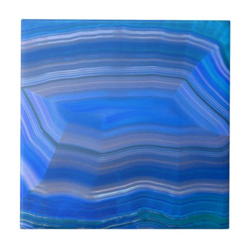 Bright Blue Polished Agate Slice Photo Ceramic Tile