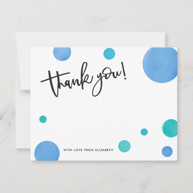 Bright Blue Polka Dot Baby Shower Thank You Card (Front)