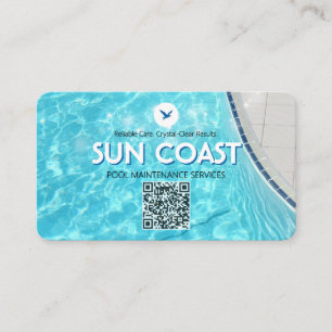 Bright Blue Pool Maintenance Service Rounded QR Co Business Card