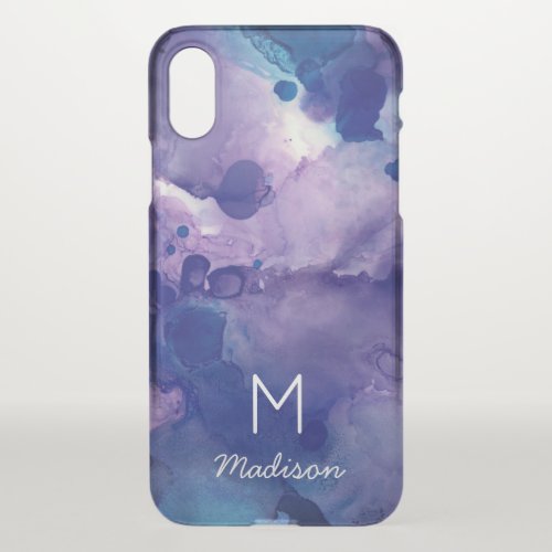 Bright Blue  Purple Abstract Alcohol Ink Monogram iPhone X Case
