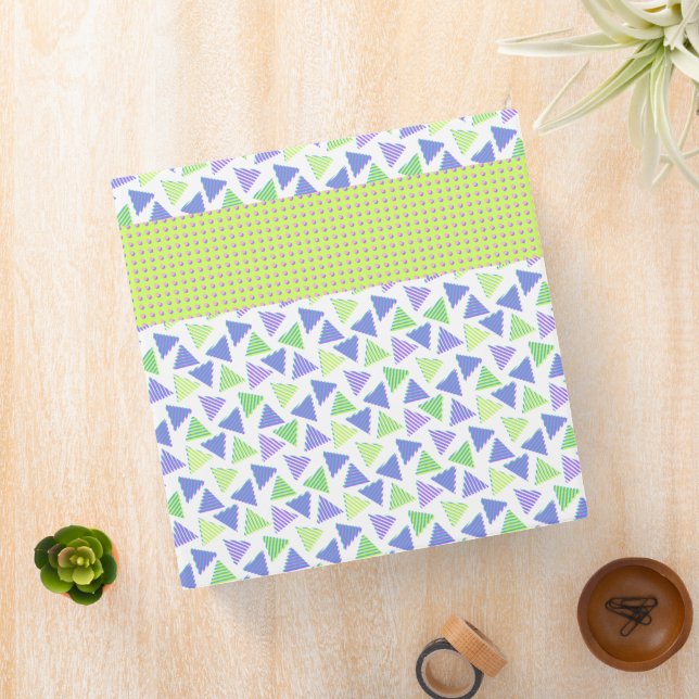 BRIGHT BLUE PURPLE LIME GREEN RETRO PATTERNS 3 RING BINDER (In Situ)