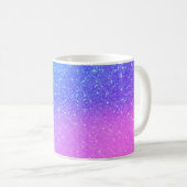 Bright Blue Purple Sparkly Glitter Ombre Monogram Coffee Mug (Front Right)