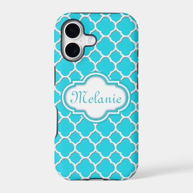 Bright Blue Quatrefoil Trellis Pattern Iphone Case (Back)