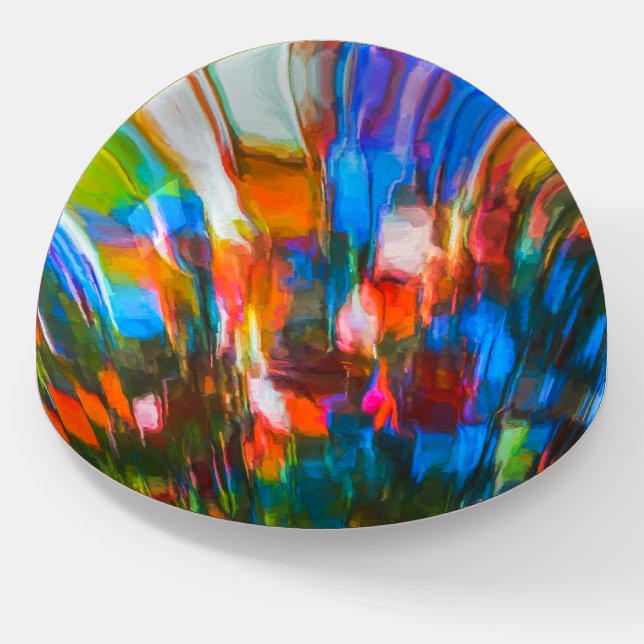 Bright blue, red and orange abstract painting art paperweight (Angled)