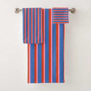 Bright Blue Red Pink Retro Stripe Pattern Bath Towel Set