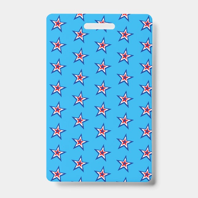 Bright Blue Red & White Star Pattern  Badge (Front)