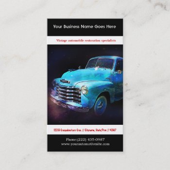 Bright Blue Restored Vintage Auto Photo Business Card by CountryCorner at Zazzle