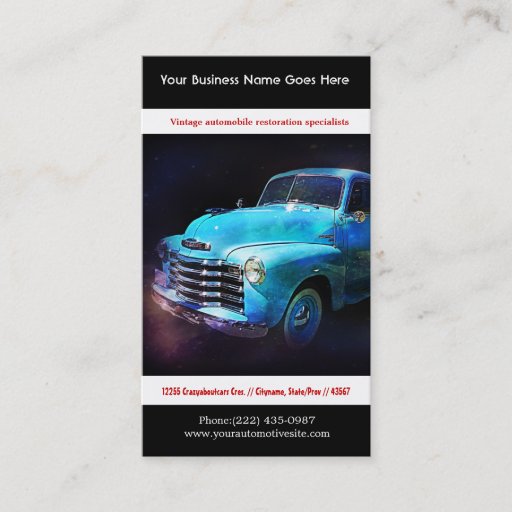 Customizable Bright Blue Restored Vintage Auto Photo Business Cards