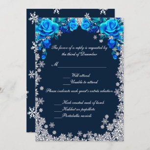 Bright Blue Rose Snowflake Christmas Response Card