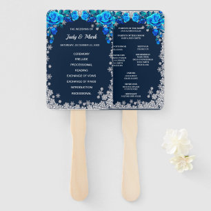 Bright Blue Roses Snowflake Christmas Program Hand Fan