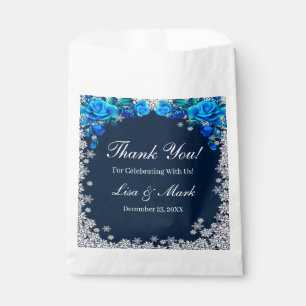 Bright Blue Roses Snowflake Christmas Wedding Favor Bag