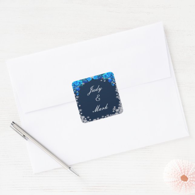 Bright Blue Roses Snowflake Christmas Wedding Seal (Envelope)
