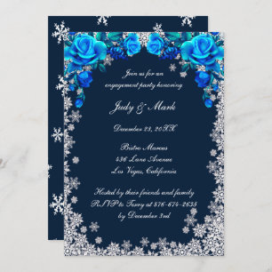 Bright Blue Roses Snowflake Engagement Party Invitation