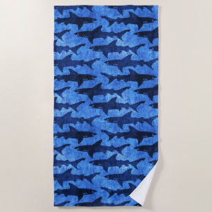 Bright Blue School of Sharks Spring Break Beach Beach Towel