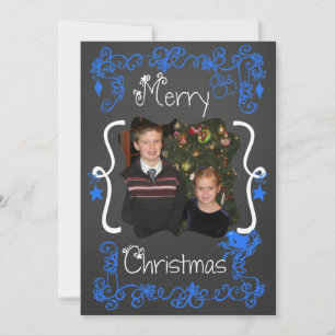 Bright Blue Scrolls Customized Photo Holiday Card
