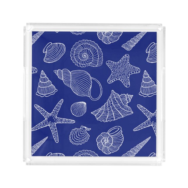 Bright Blue Shell Pattern Acrylic Tray (Front)