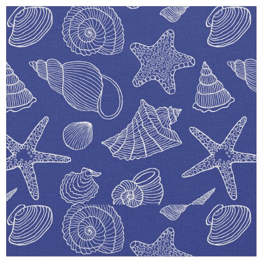 Bright Blue Shell Pattern | Add Your Initial 2 Fabric