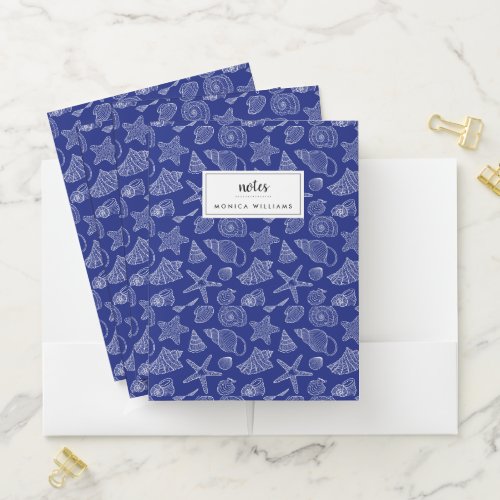 Bright Blue Shell Pattern  Add Your Initial 2 Pocket Folder