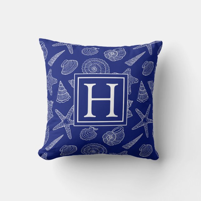 Bright Blue Shell Pattern | Add Your Initial Throw Pillow (Front)