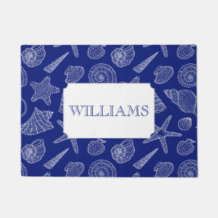 Bright Blue Shell Pattern Add Your Name Doormat