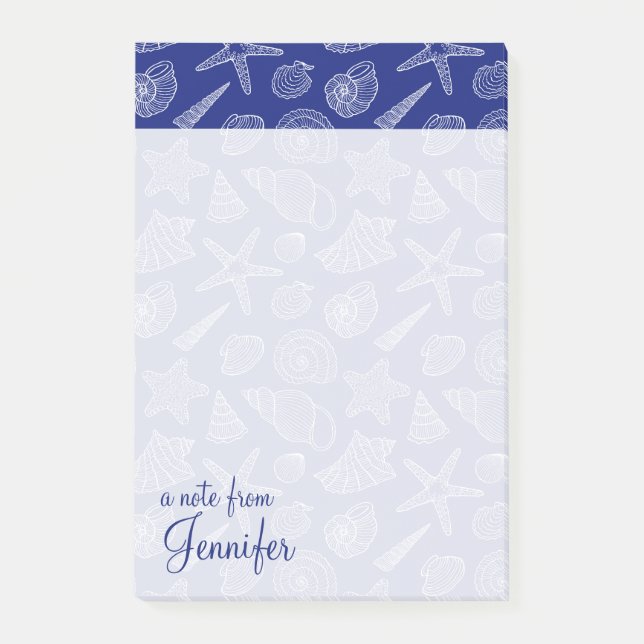 Bright Blue Shell Pattern | Add Your Name Post-it Notes (Front)