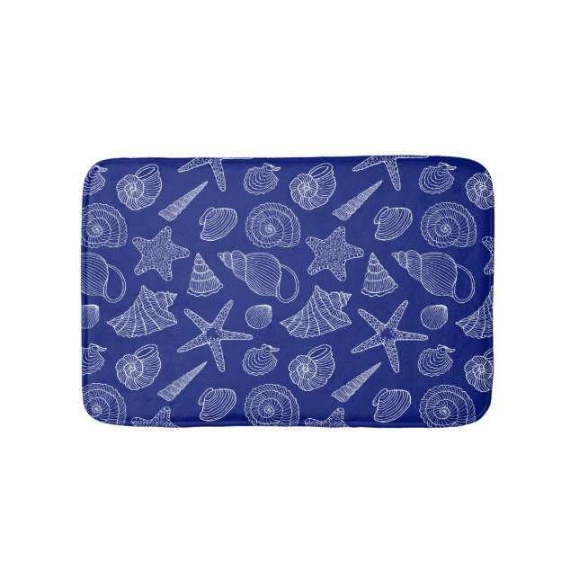 Bright Blue Shell Pattern Bathroom Mat (Front)