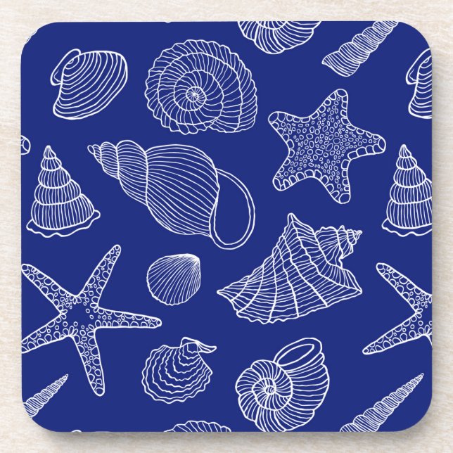 Bright Blue Shell Pattern Beverage Coaster (Front)