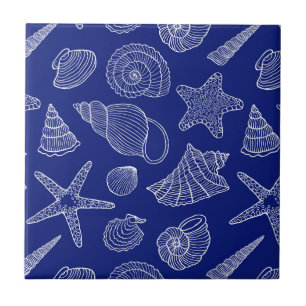 Bright Blue Shell Pattern Ceramic Tile