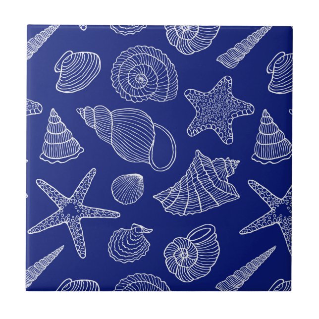 Bright Blue Shell Pattern Ceramic Tile (Front)