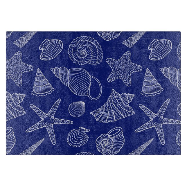 Bright Blue Shell Pattern Cutting Board (Front)