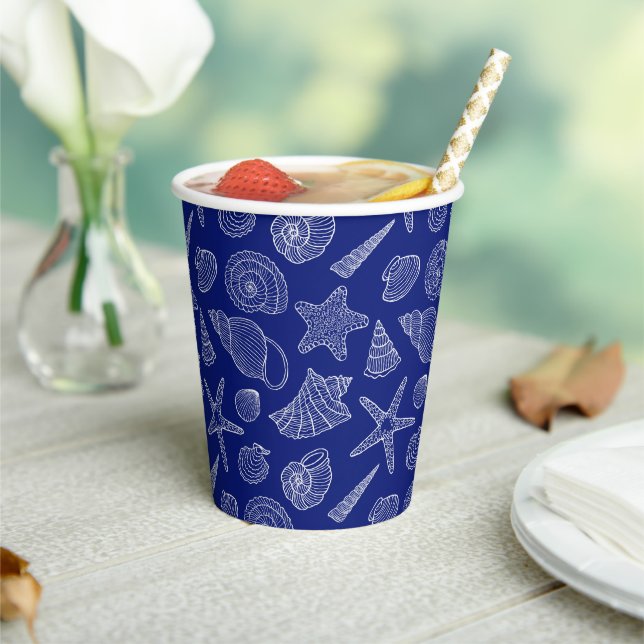 Bright Blue Shell Pattern Paper Cups (Insitu)