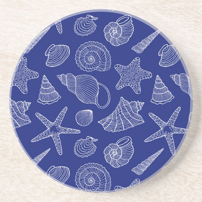 Bright Blue Shell Pattern Sandstone Coaster (Front)