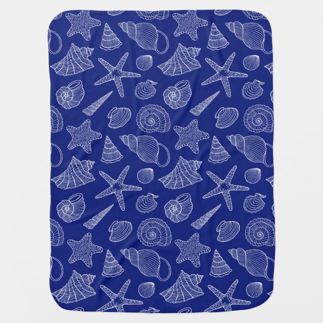Bright Blue Shell Pattern Swaddle Blanket (Front)