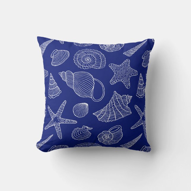 Bright Blue Shell Pattern Throw Pillow (Front)