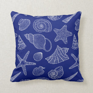 Bright Blue Shell Pattern Throw Pillow