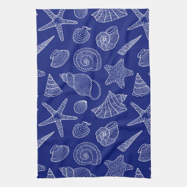 Bright Blue Shell Pattern Towel (Vertical)
