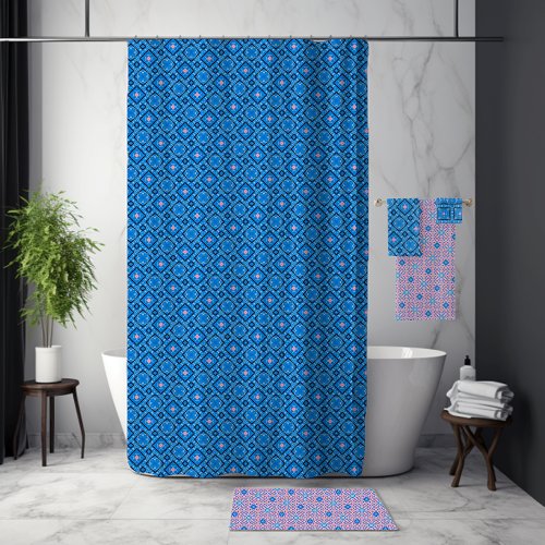 Bright Blue Shower Curtain with a Pop of Pink