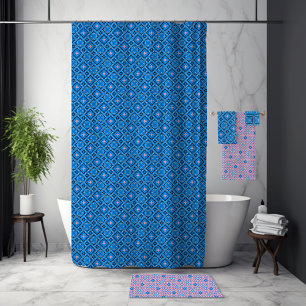 Bright Blue Shower Curtain with a Pop of Pink