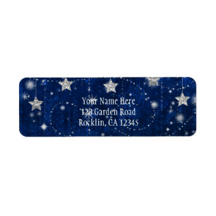 Bright Blue & Silver Starry Celestial Invitation Label