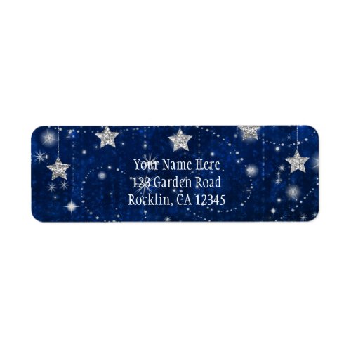 Bright Blue  Silver Starry Celestial Invitation Label